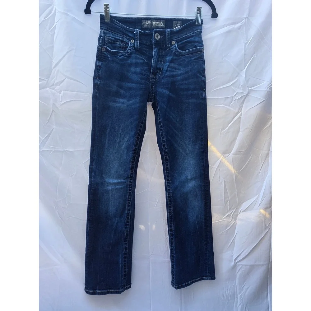 BKE Aiden Bootleg Jeans Boys 27R Dark Wash Stretch Denim Embroidered Pockets